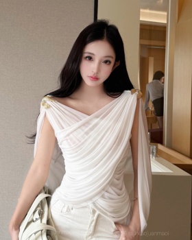 Cross drape sexy tops white metal summer vest for women