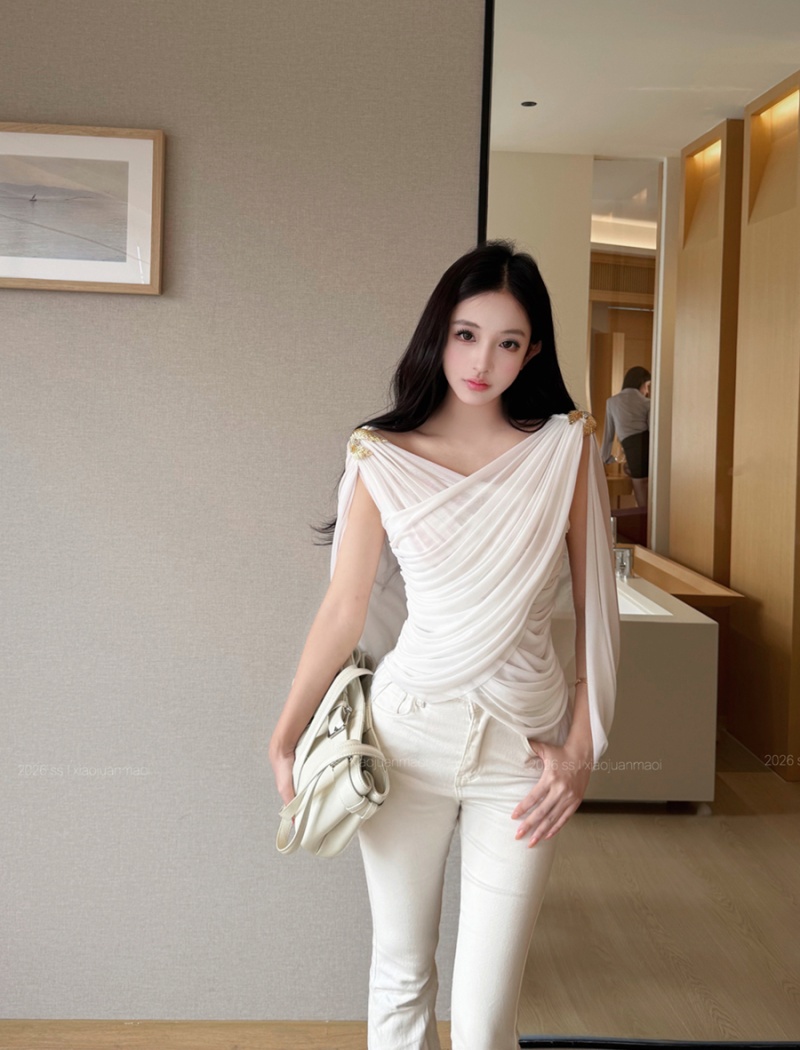 Cross drape sexy tops white metal summer vest for women