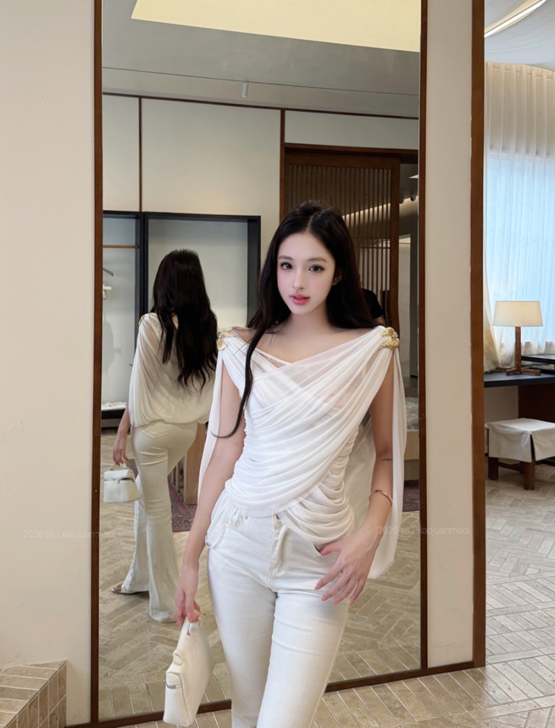 Cross drape sexy tops white metal summer vest for women