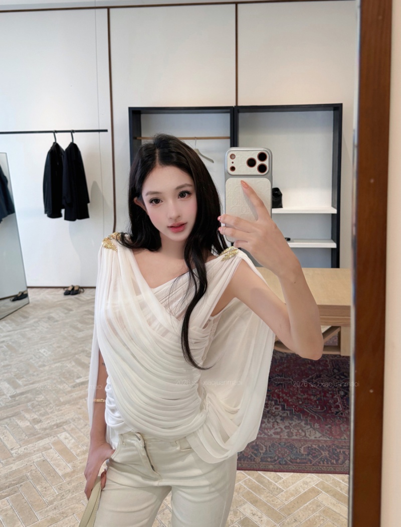 Cross drape sexy tops white metal summer vest for women