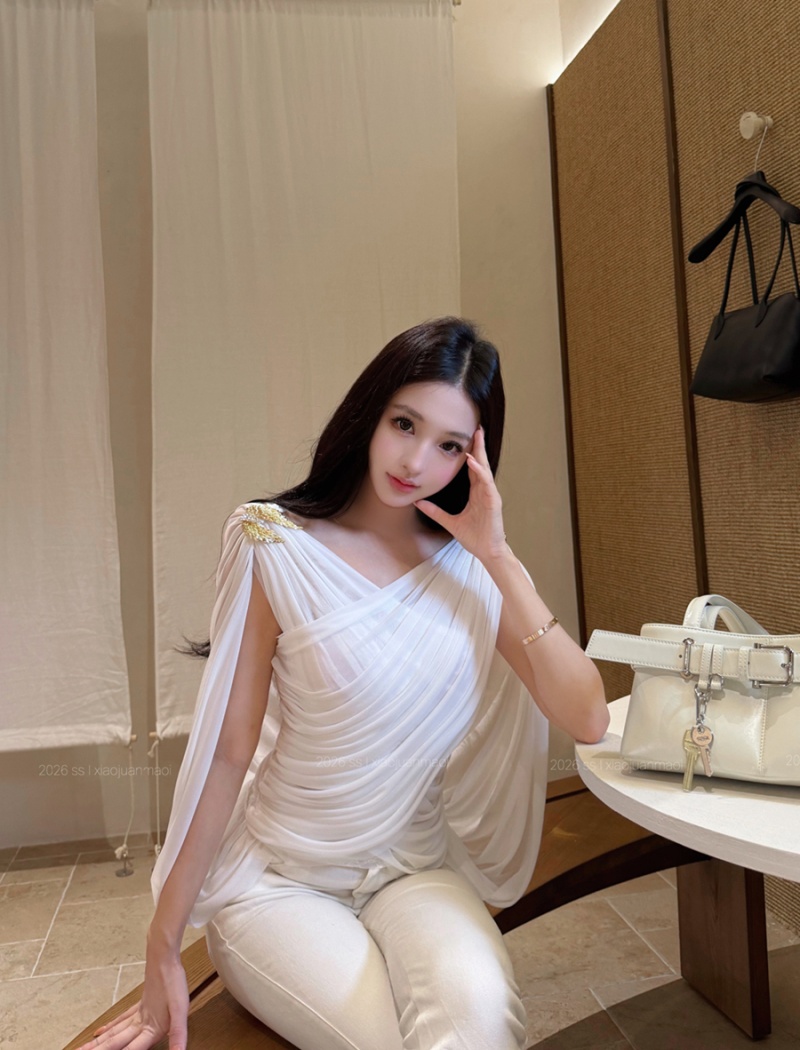 Cross drape sexy tops white metal summer vest for women