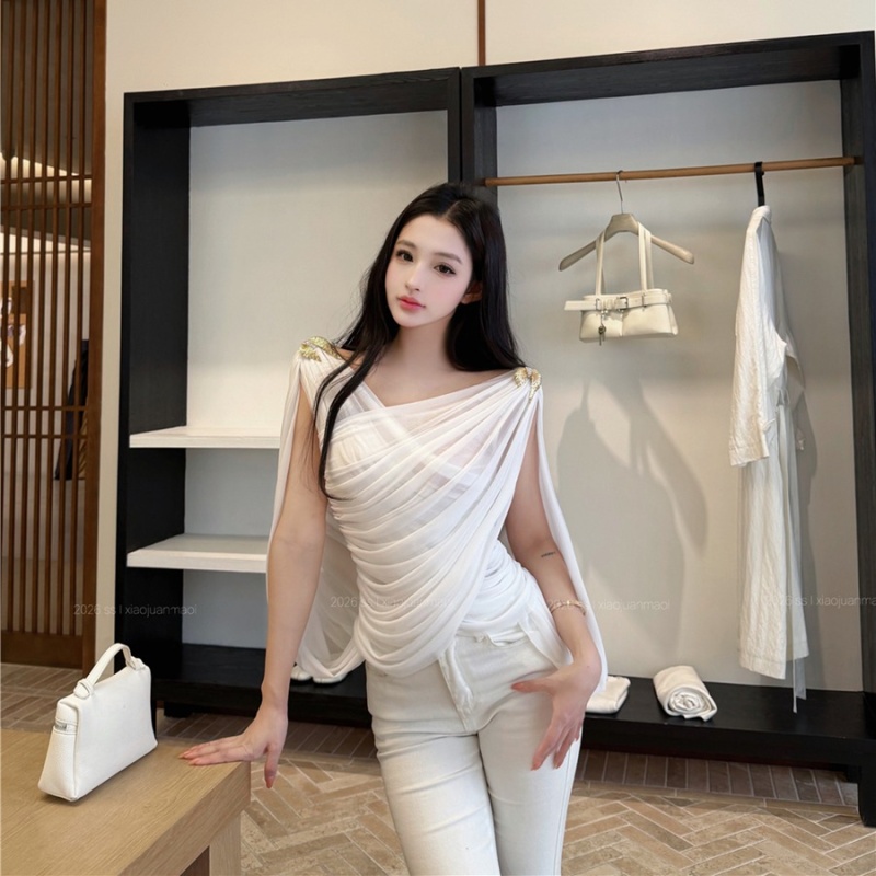Cross drape sexy tops white metal summer vest for women