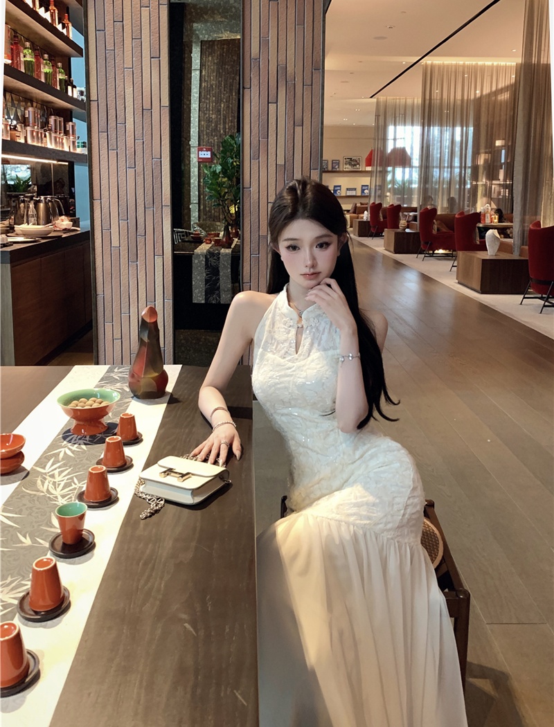 Sunscreen cheongsam jacquard dress 2pcs set for women