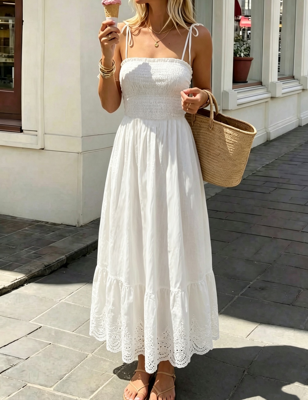 Pure embroidery vacation long sling dress