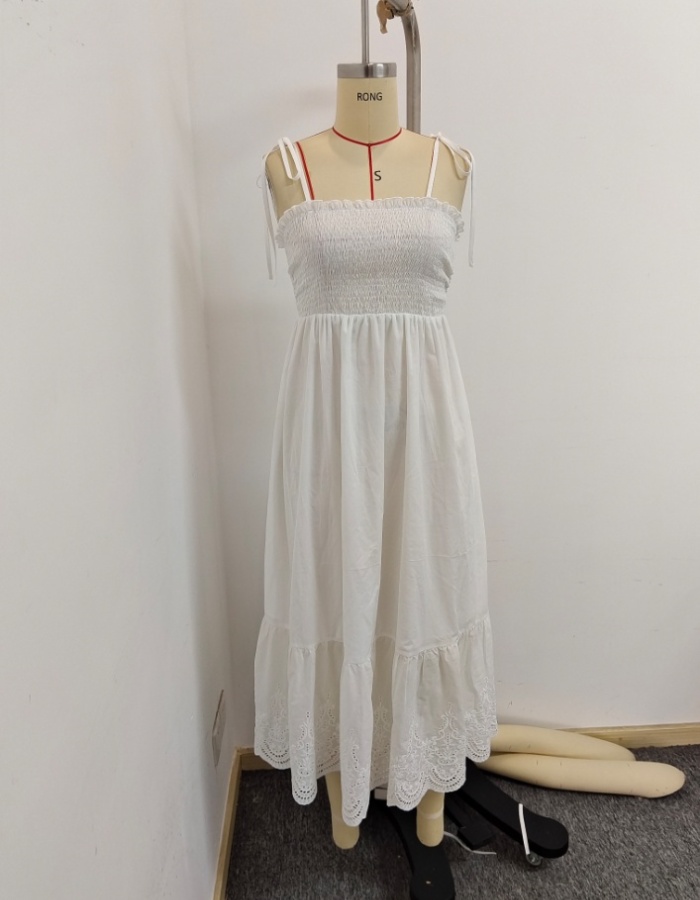 Pure embroidery vacation long sling dress