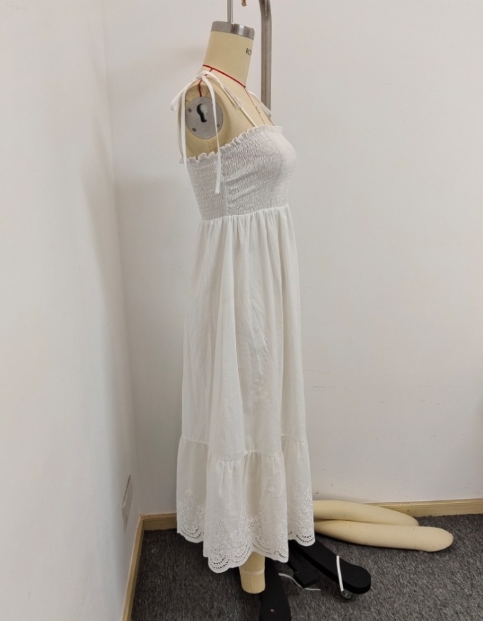 Pure embroidery vacation long sling dress