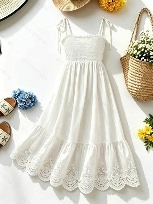 Pure embroidery vacation long sling dress