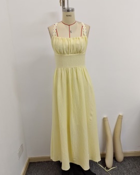 Fold elegant sling flowers long ribbon dress