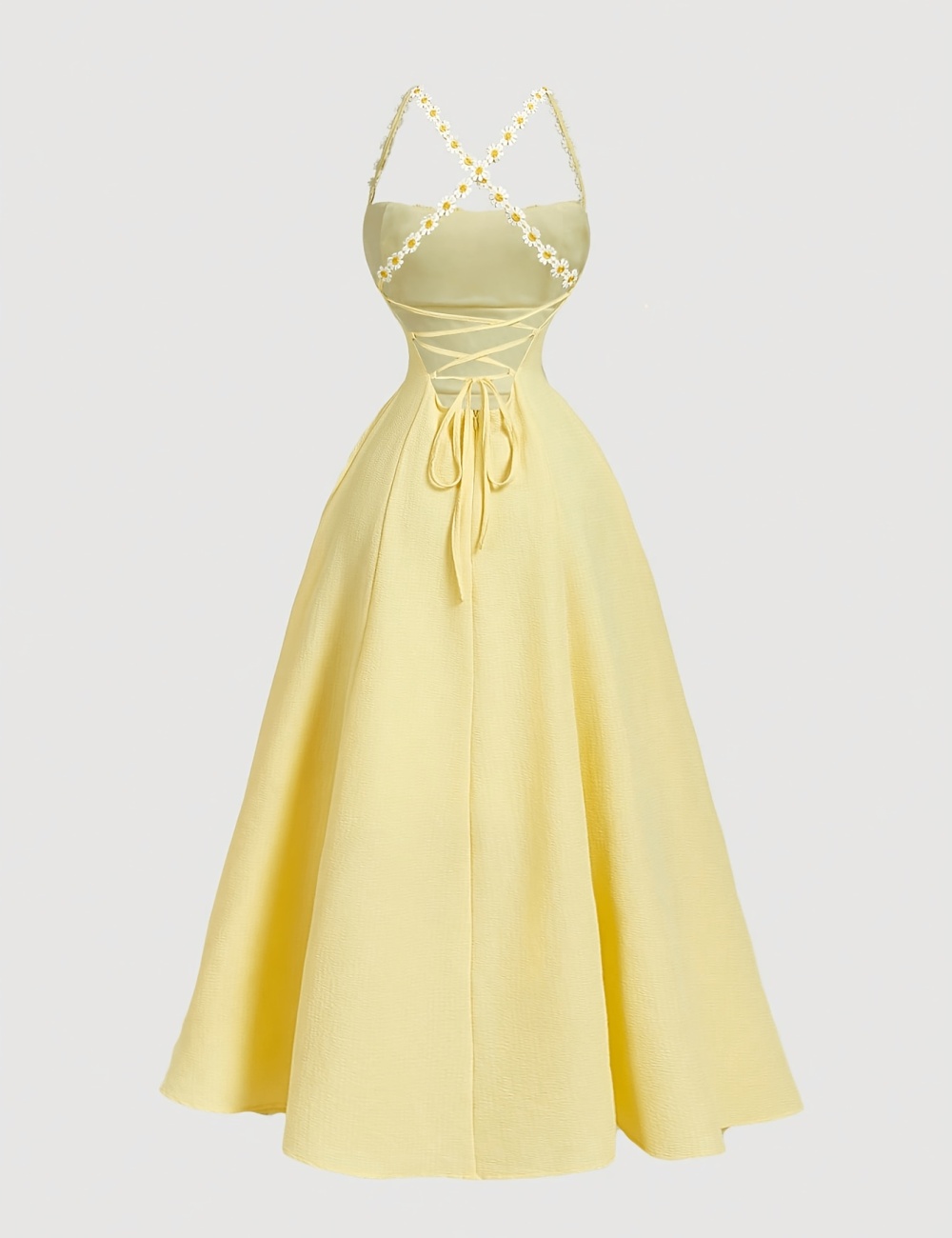 Fold elegant sling flowers long ribbon dress