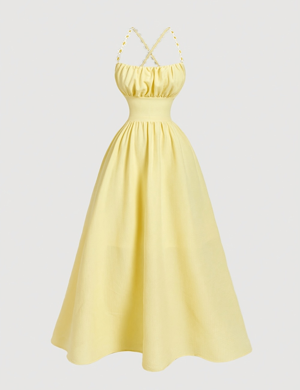 Fold elegant sling flowers long ribbon dress