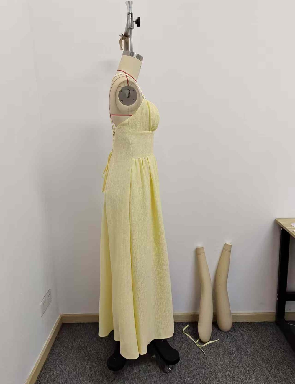 Fold elegant sling flowers long ribbon dress