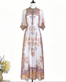 Vacation long belt Bohemian style real silk dress