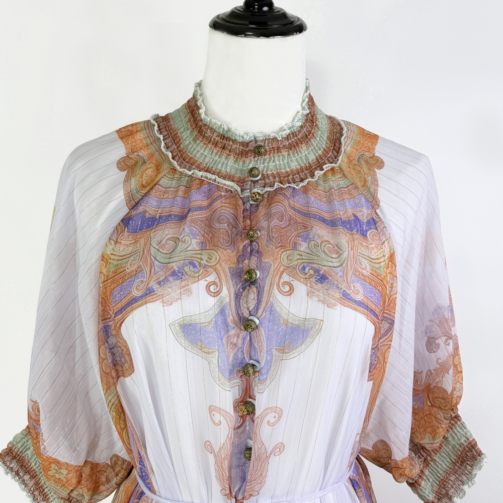 Vacation long belt Bohemian style real silk dress