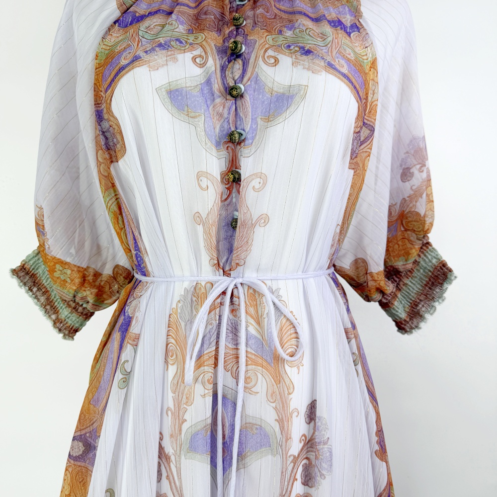 Vacation long belt Bohemian style real silk dress