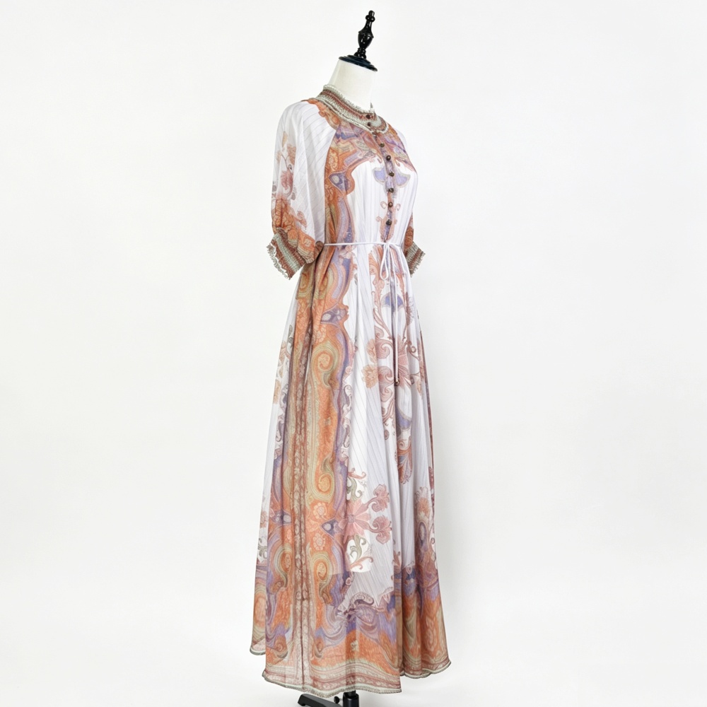 Vacation long belt Bohemian style real silk dress
