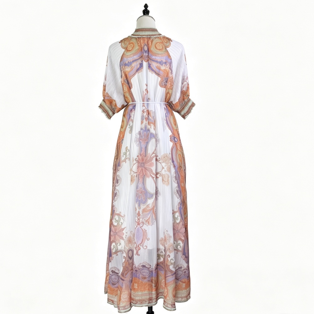 Vacation long belt Bohemian style real silk dress