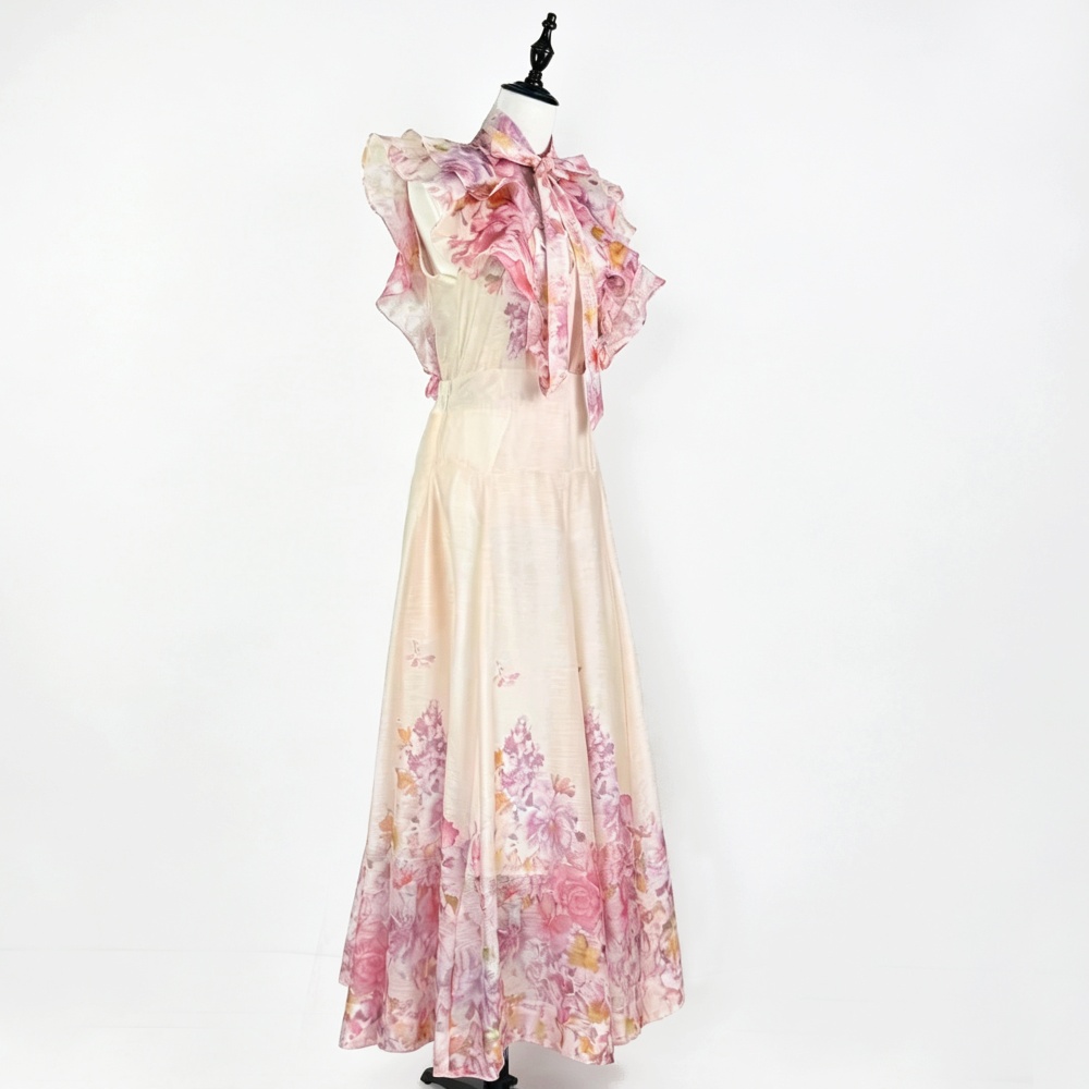 Flowers printing long skirt retro high waist shirt 2pcs set