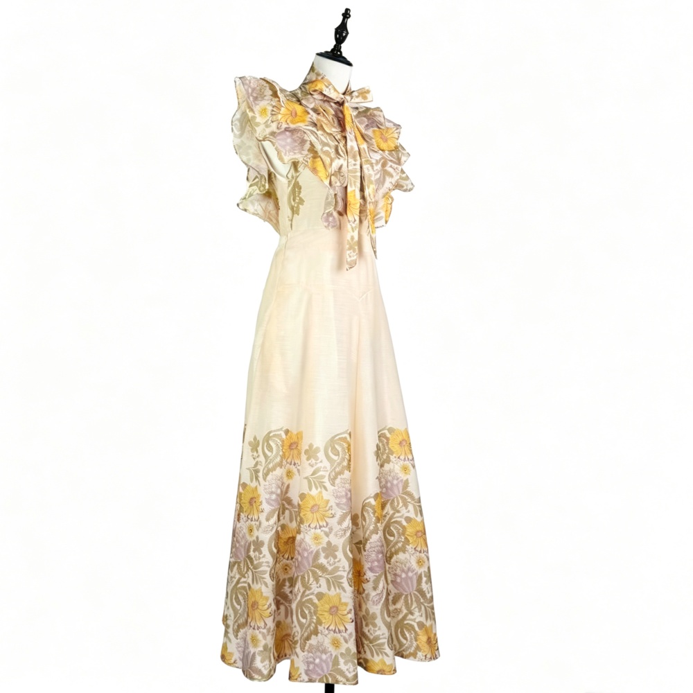 Flowers printing long skirt retro high waist shirt 2pcs set