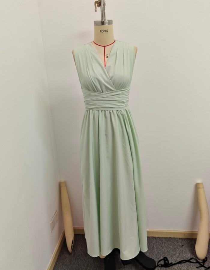 Long elegant bow V-neck pure dress