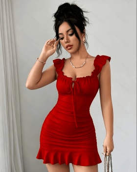 Pure fold short summer elegant dress for women
