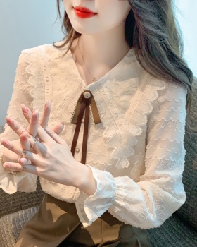 Autumn bow lace chiffon shirt sweet doll collar shirt