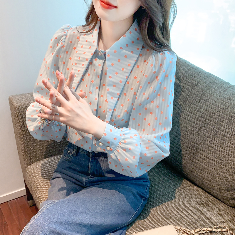Pointed collar shirt France style tops for women