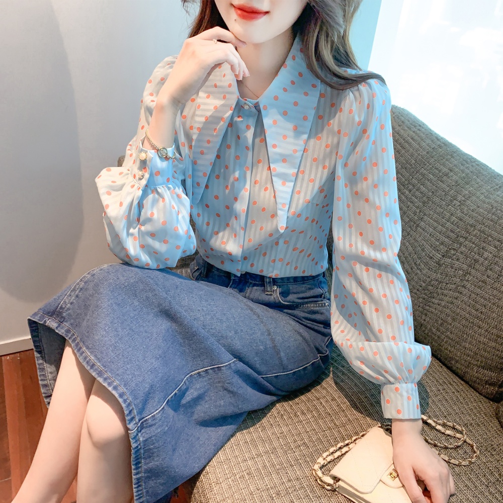Pointed collar shirt France style tops for women