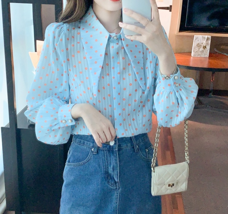 Pointed collar shirt France style tops for women