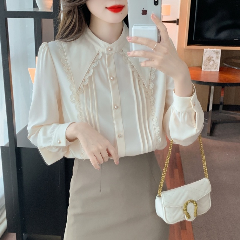 All-match Western style shirt France style autumn tops for women