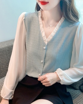 All-match Western style shirt V-neck tops for women