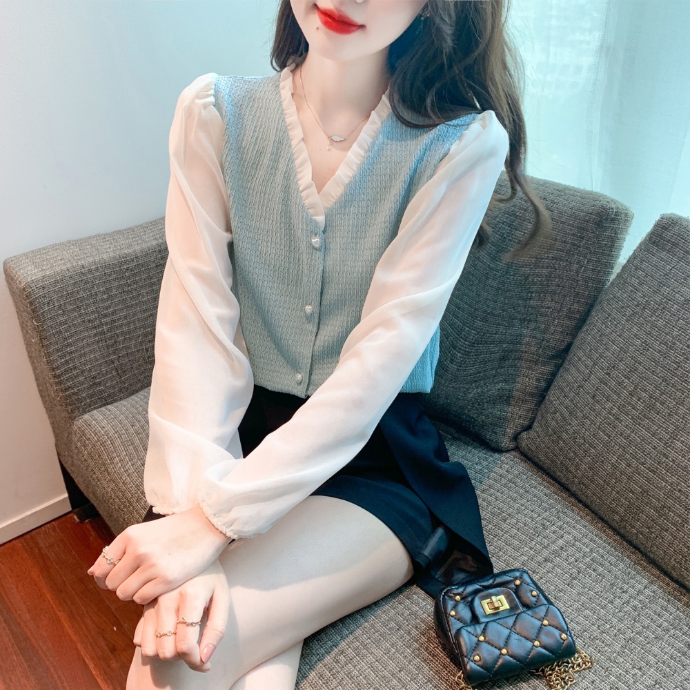 All-match Western style shirt V-neck tops for women