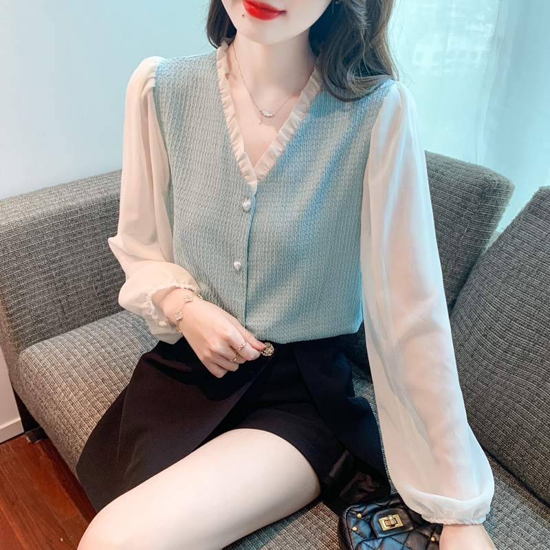 All-match Western style shirt V-neck tops for women