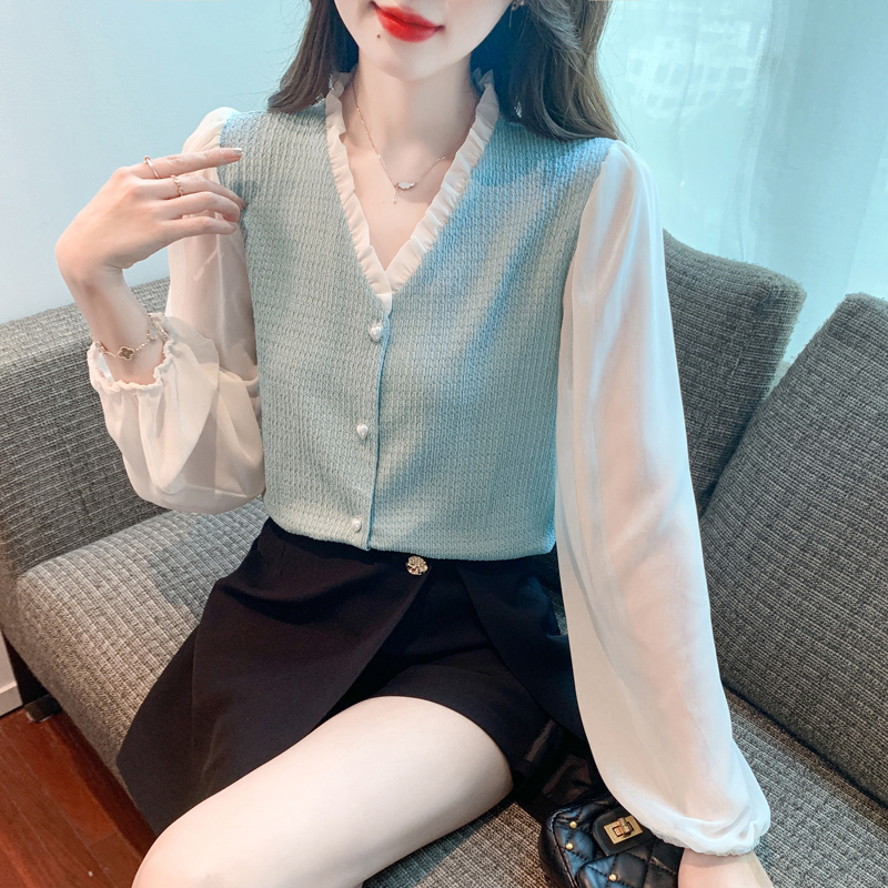 All-match Western style shirt V-neck tops for women