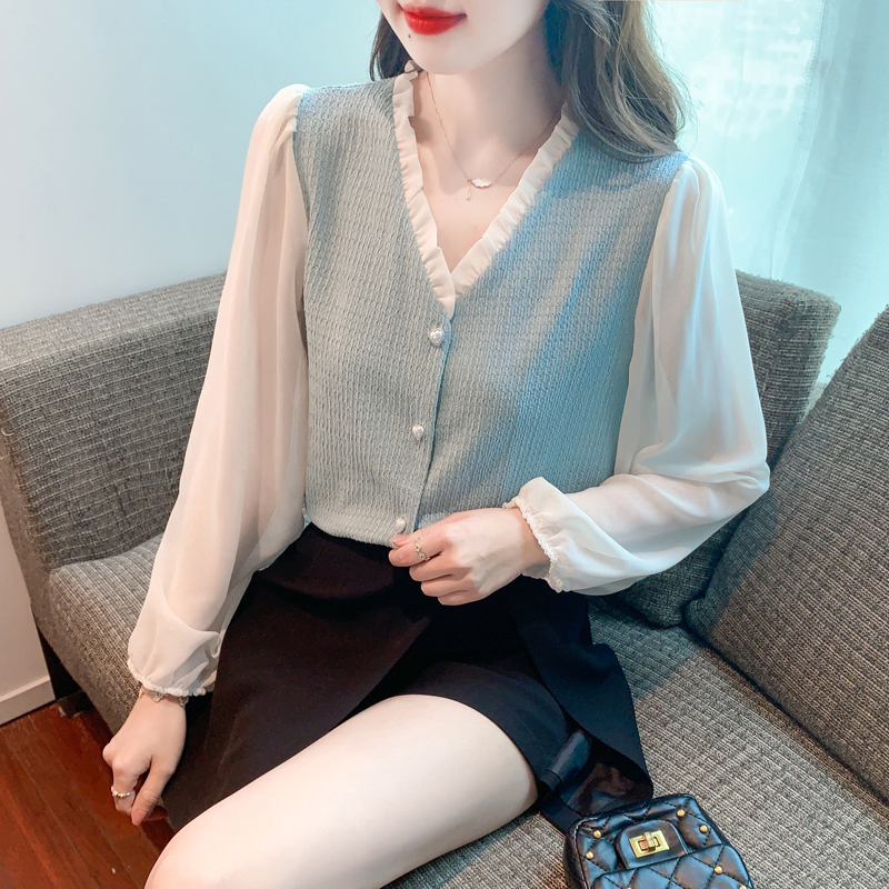 All-match Western style shirt V-neck tops for women