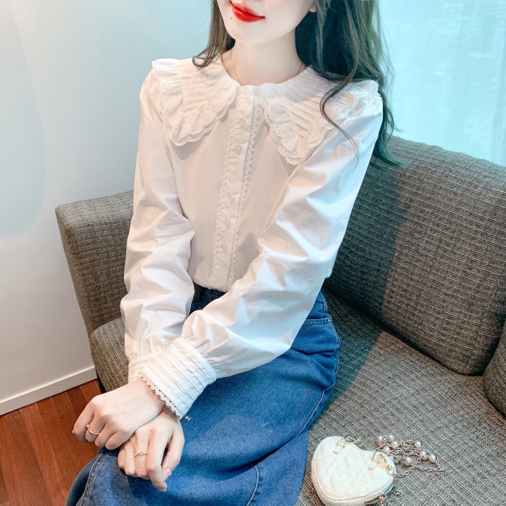 All-match lotus leaf edges tops autumn long sleeve shirt