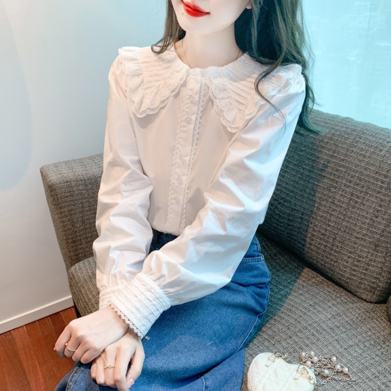 All-match lotus leaf edges tops autumn long sleeve shirt