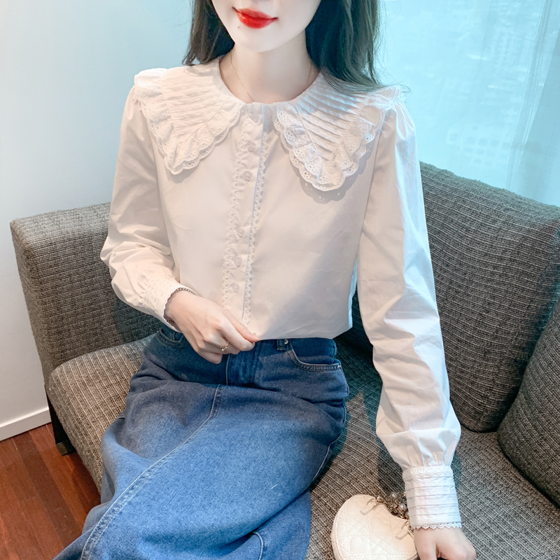 All-match lotus leaf edges tops autumn long sleeve shirt