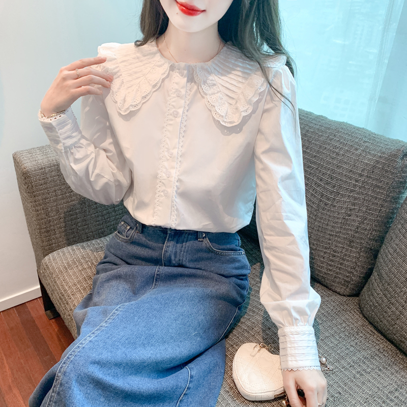 All-match lotus leaf edges tops autumn long sleeve shirt