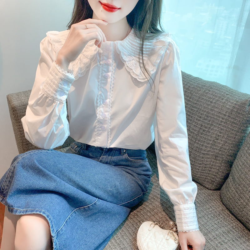 All-match lotus leaf edges tops autumn long sleeve shirt