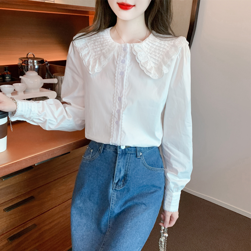 All-match lotus leaf edges tops autumn long sleeve shirt