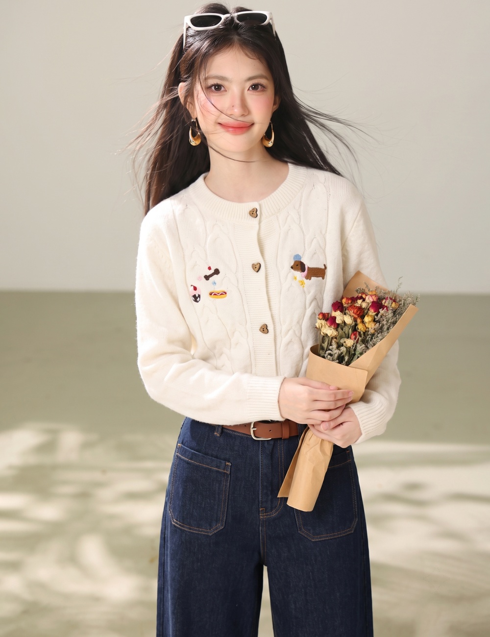 Lovely college style tops sweet loose sweater for women