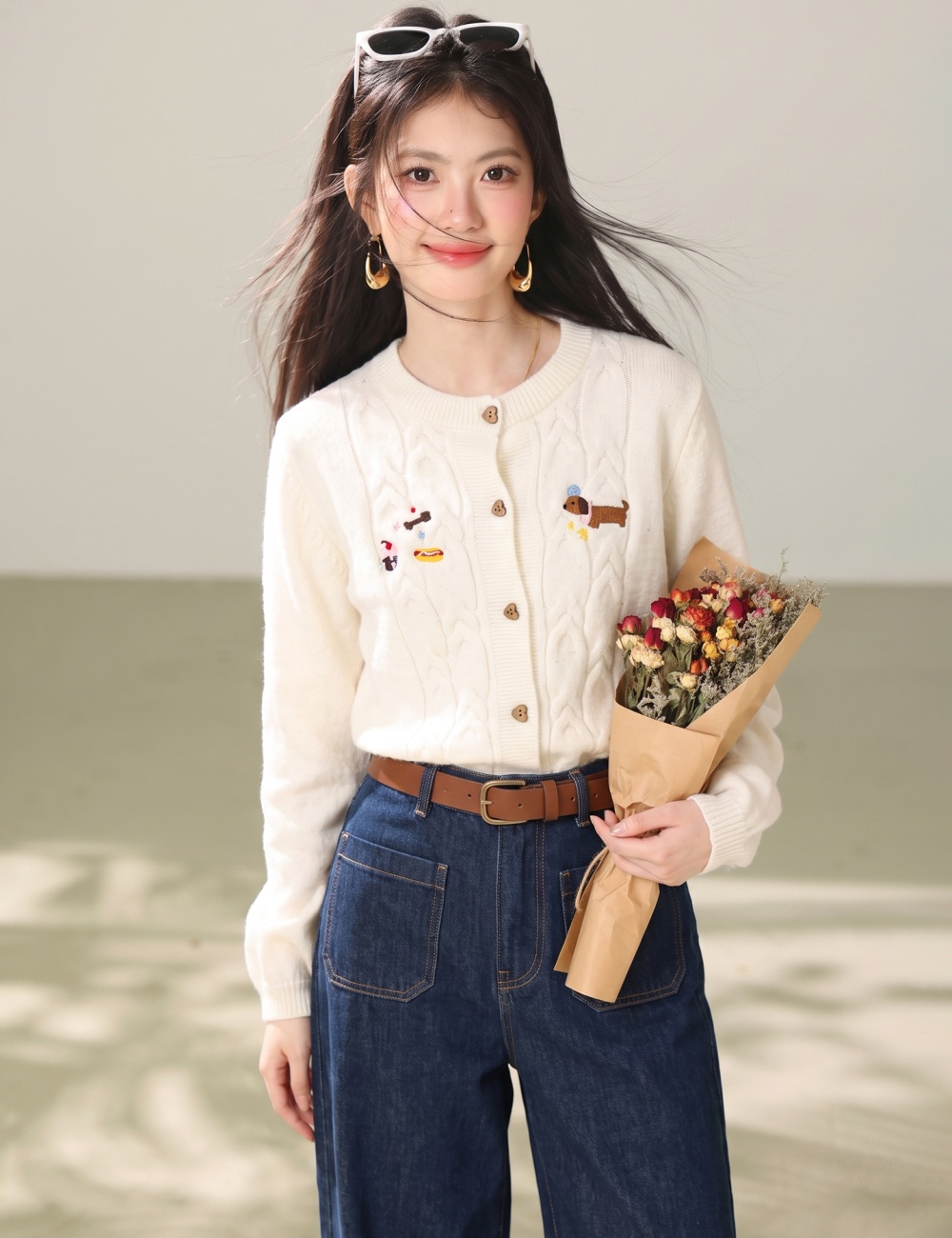 Lovely college style tops sweet loose sweater for women