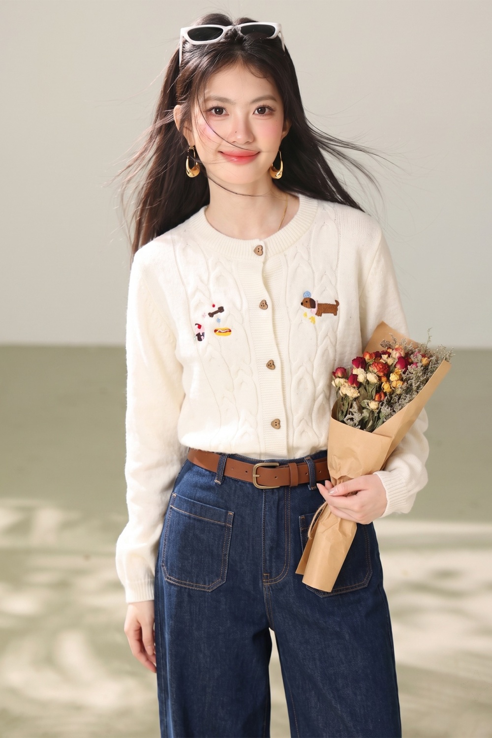 Lovely college style tops sweet loose sweater for women