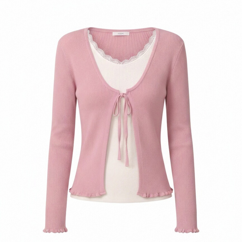 College style thin coat pink twist cardigan for women