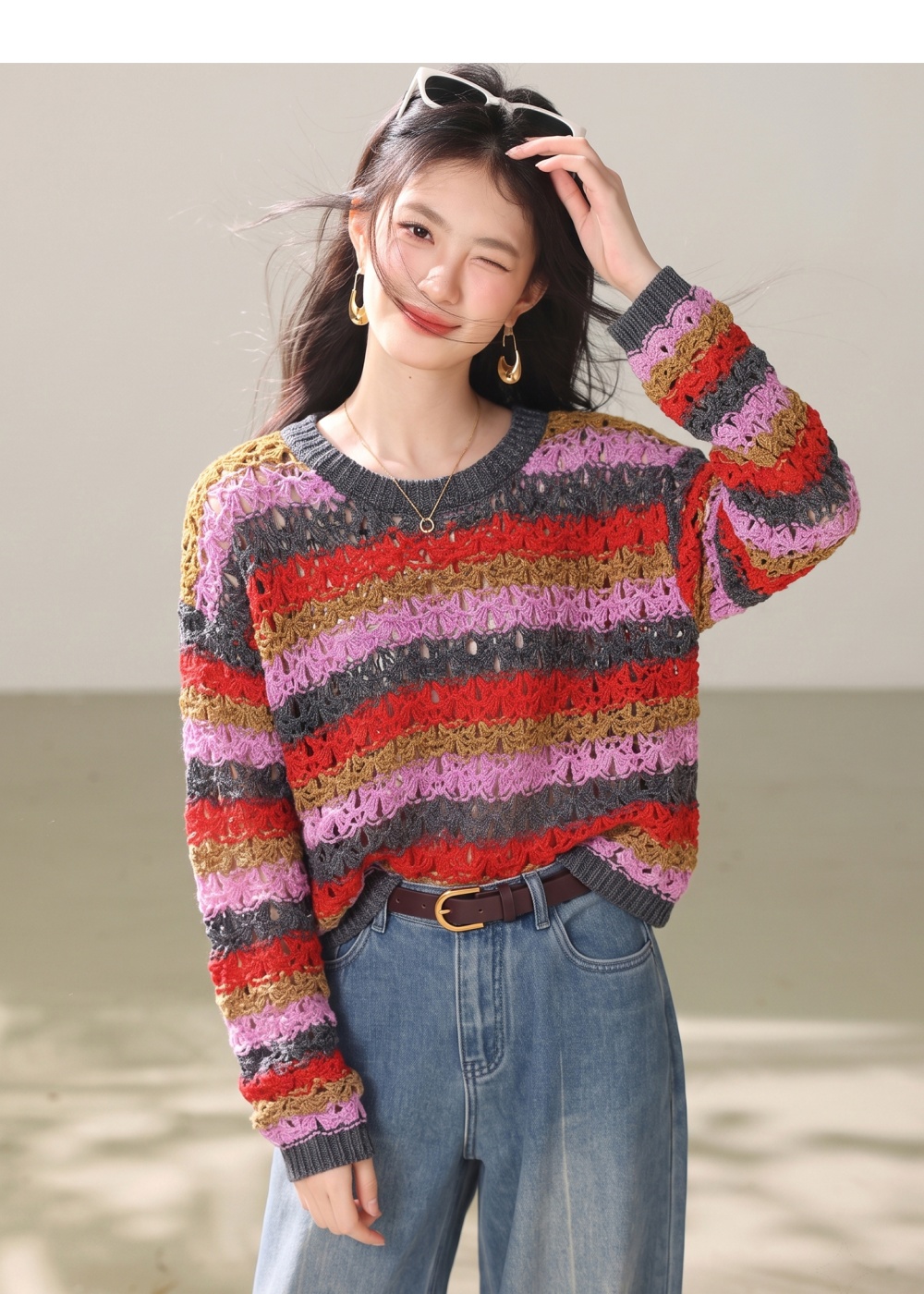 Blooming slim autumn sweater pullover Casual all-match tops