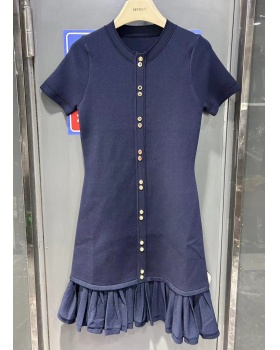 Slim France style short sleeve hem slim dress