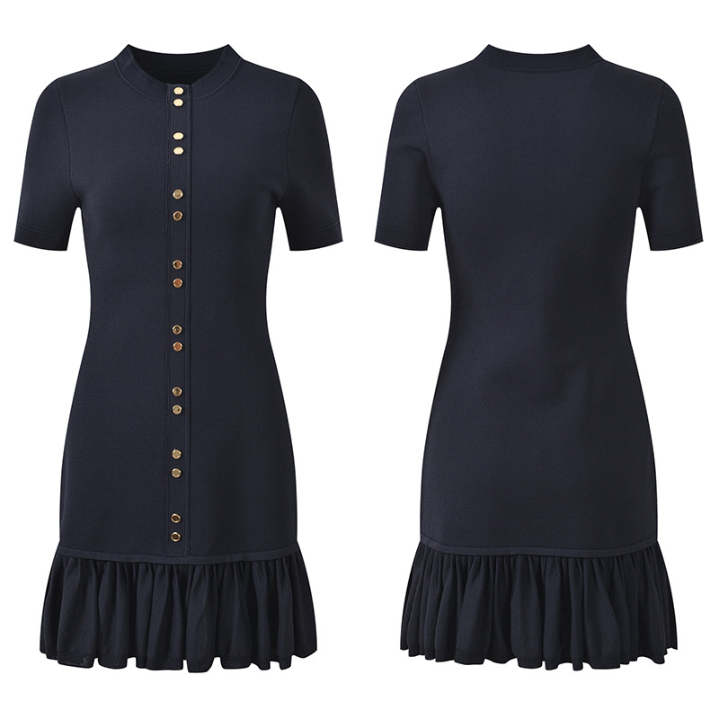 Slim France style short sleeve hem slim dress