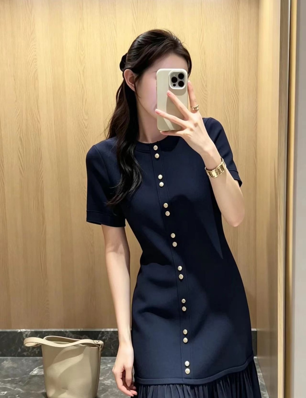 Slim France style short sleeve hem slim dress