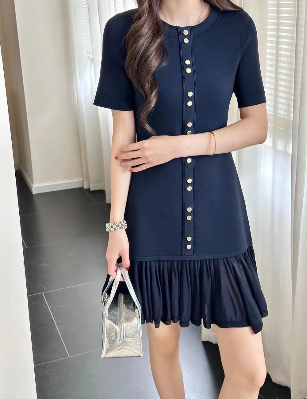 Slim France style short sleeve hem slim dress