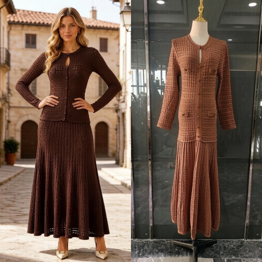Short sleeve knitted round neck autumn and winter slim dress